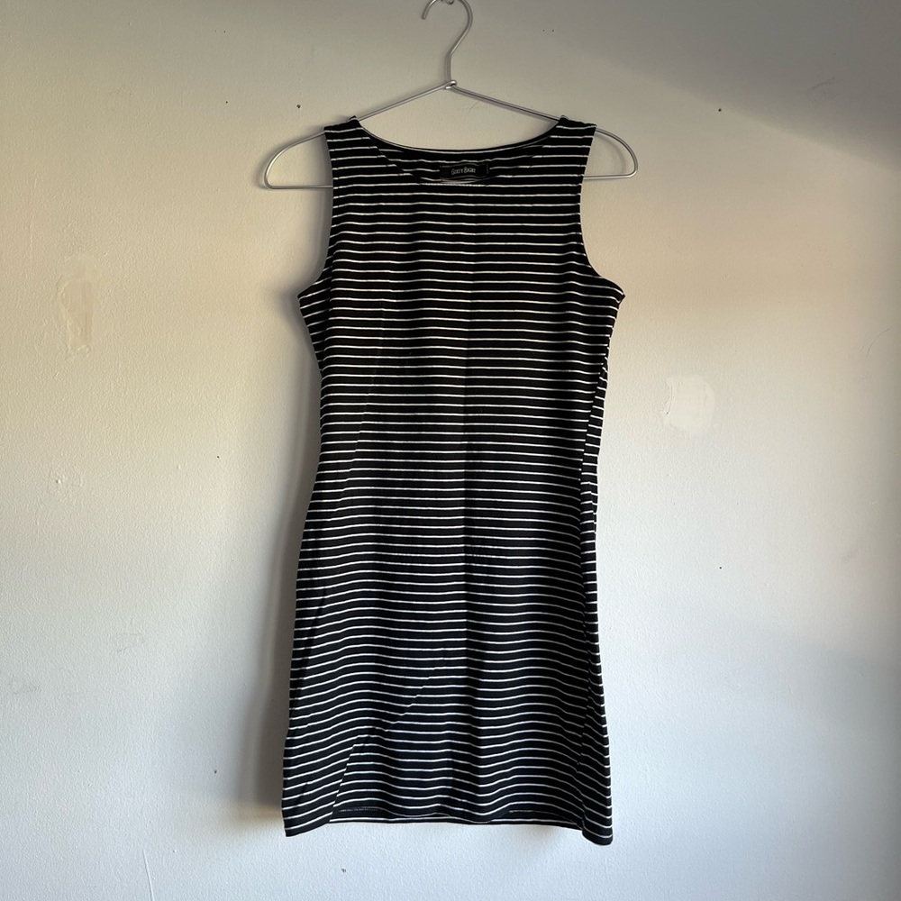 SOLD - Black and white stripes mini dress, XS/S, elastic, slim fit